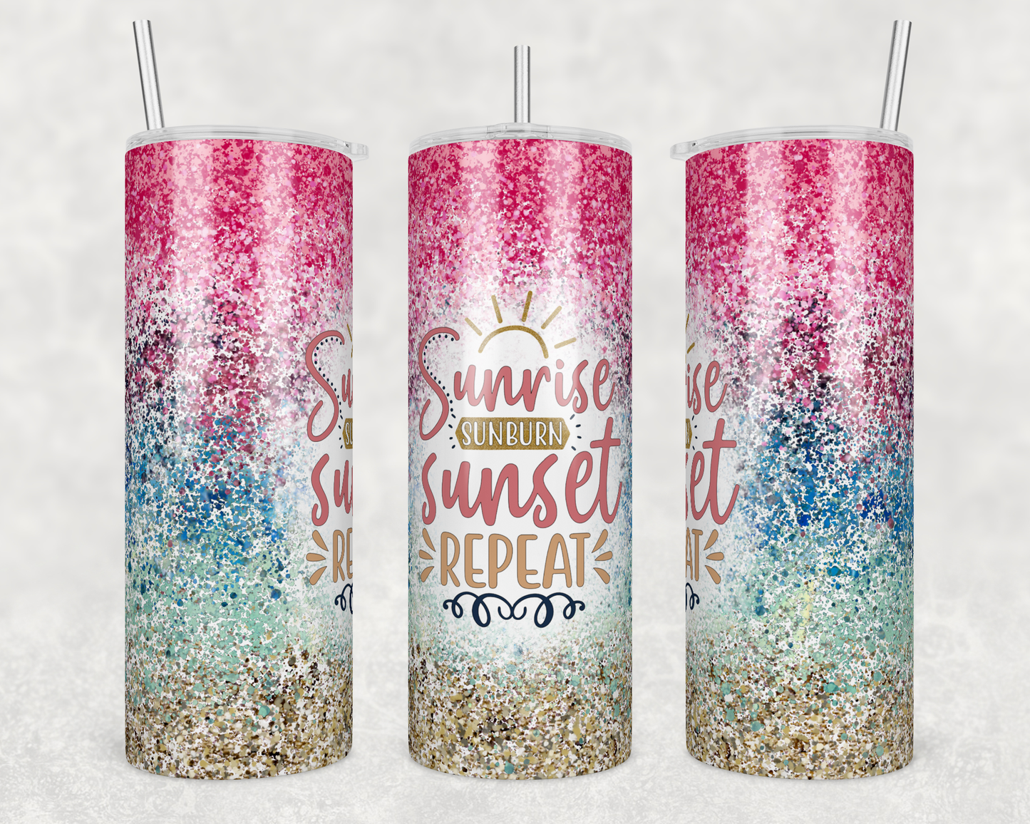 Tumbler, Stainless steel, Sublimation, Sunrise, Sunset, Beach, Beachy, Vibe, Glitter, Sunburn