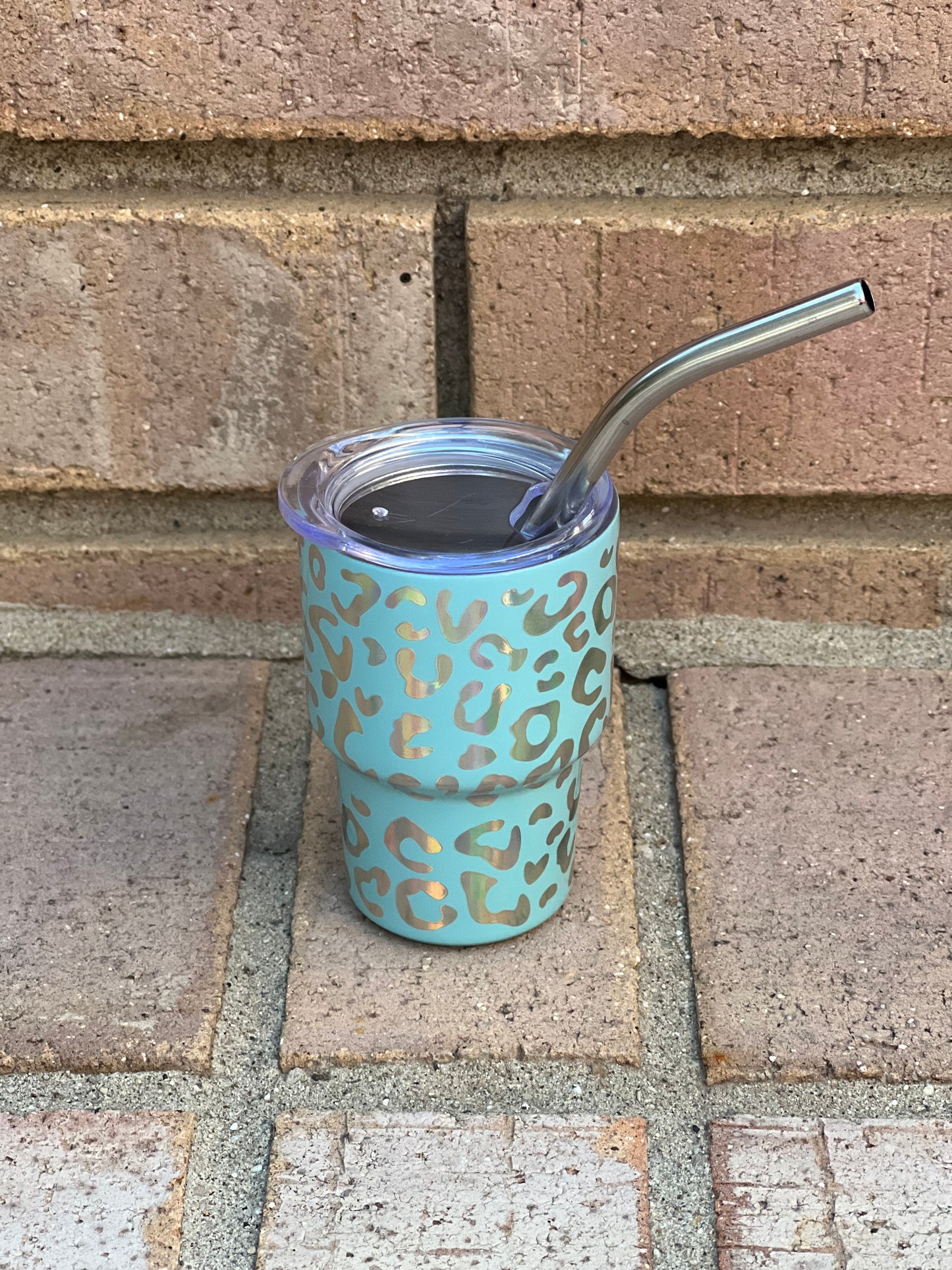 Tiny Cups, Tumbler, Kids, Small, Cheetah, Stainless Steel, Removable lid, Fully functioning straw, 2 ounces