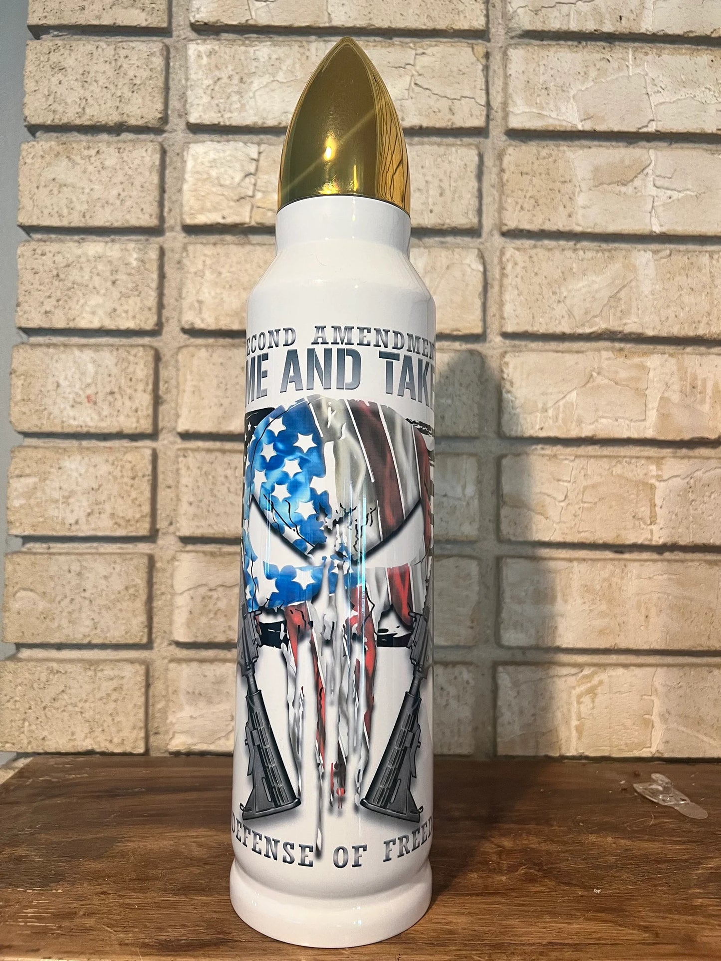 Tumbler, Stainless Steel, Second Amendment, Punisher, Guns, Patriotic, Flag, America, Personalize, Bullet