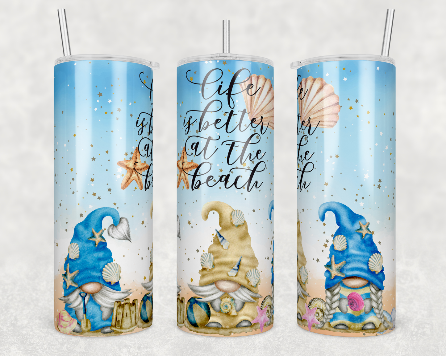 Tumbler, Stainless Steel, Gnome, Beachy, Beach, Seashell, Life,