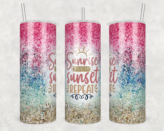 Tumbler, Stainless steel, Sublimation, Sunrise, Sunset, Beach, Beachy, Vibe, Glitter, Sunburn