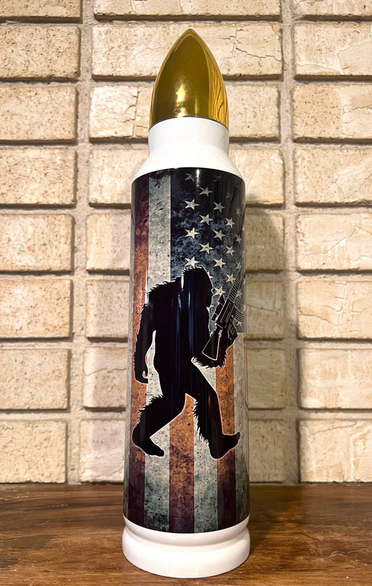 Tumbler, Stainless Steel, America, Big Foot, Patriotic, America, Enthusiast, Second Amendment, Bullet