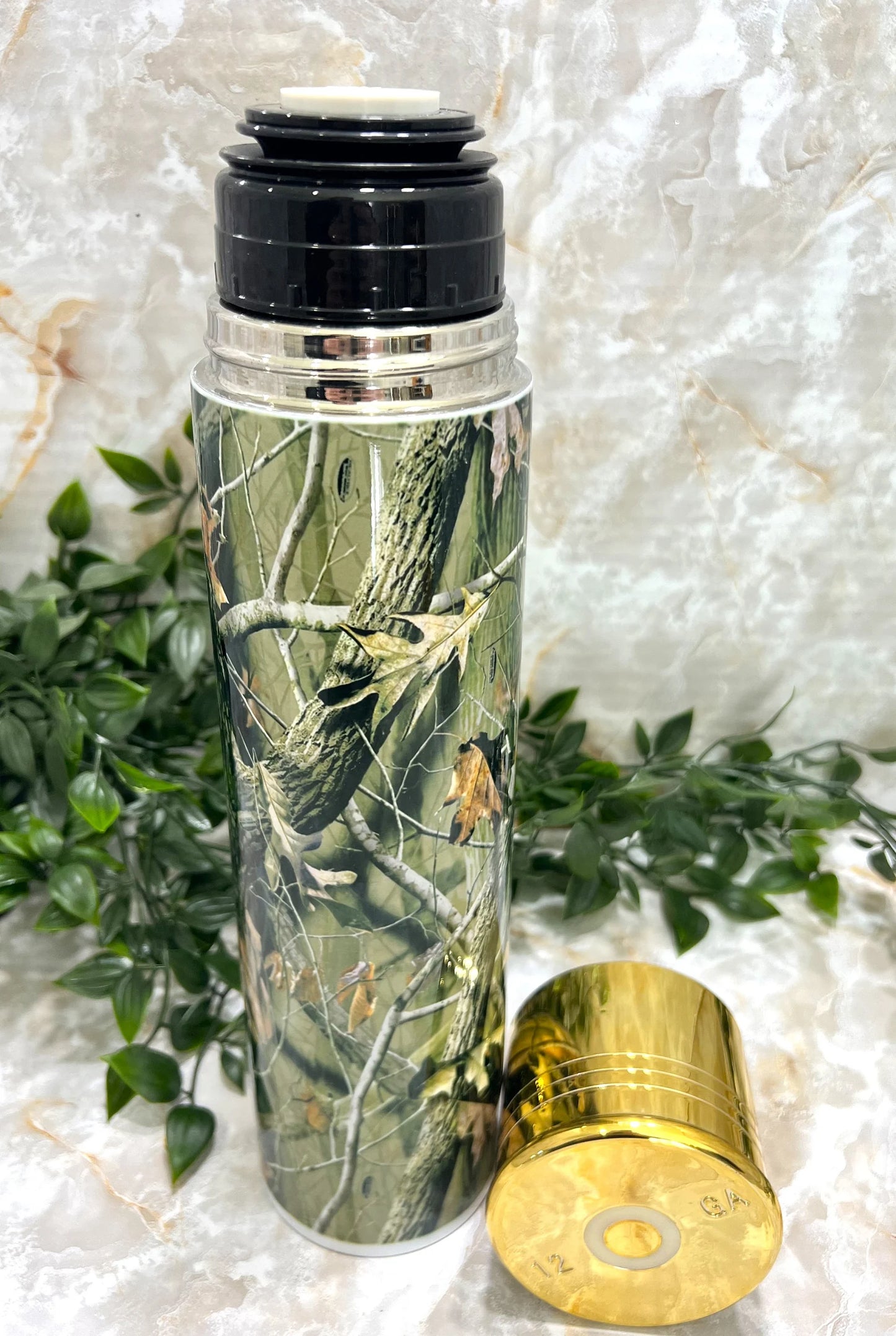 Stainless Steel, Tumbler, Camo, Bullet, Shotgun, Reusable lid, Woods, Trees, Hunter