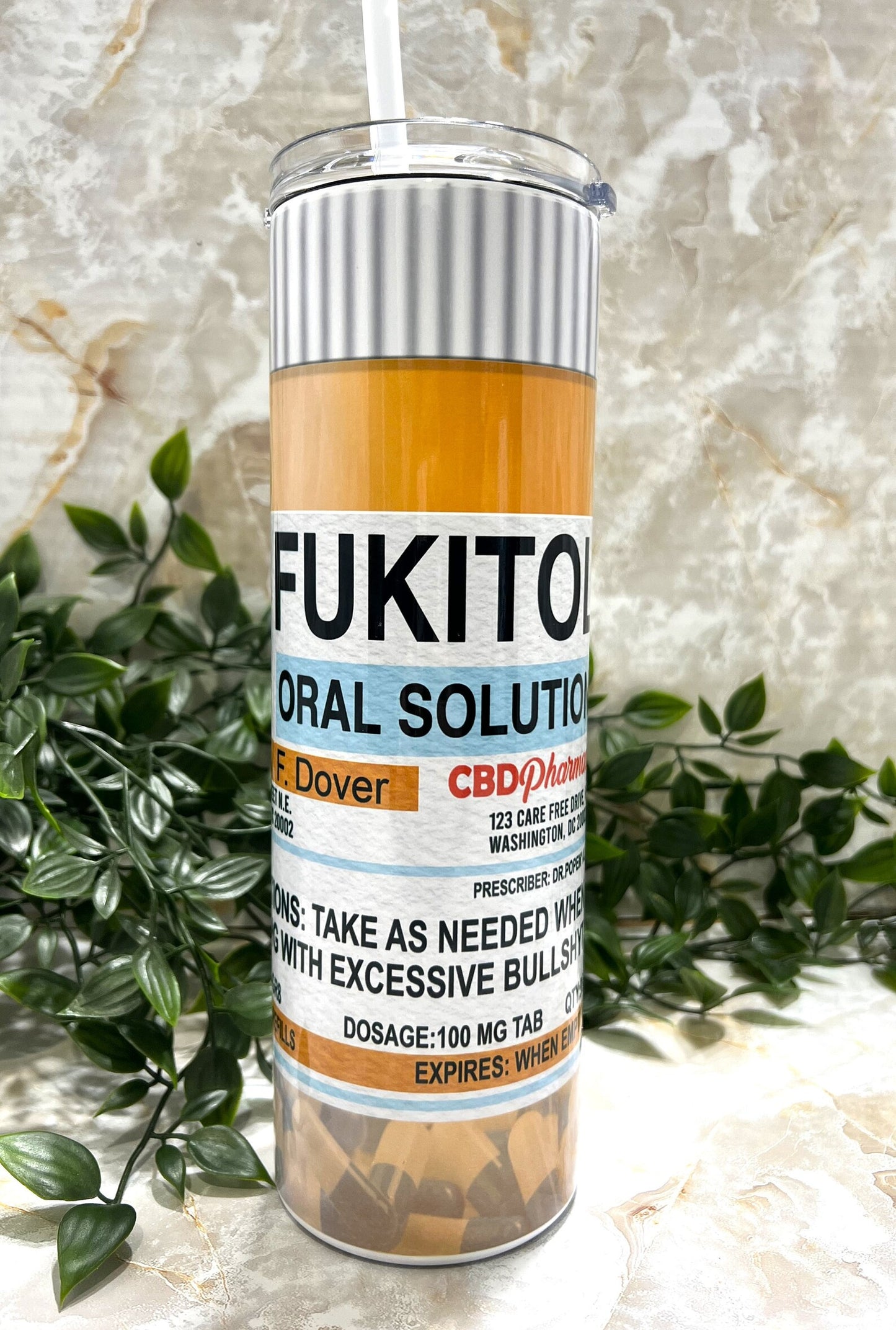 Stainless Steel, Tumbler, removable lid, witty, humor, funny, fukitol, cheeky, pill bottle