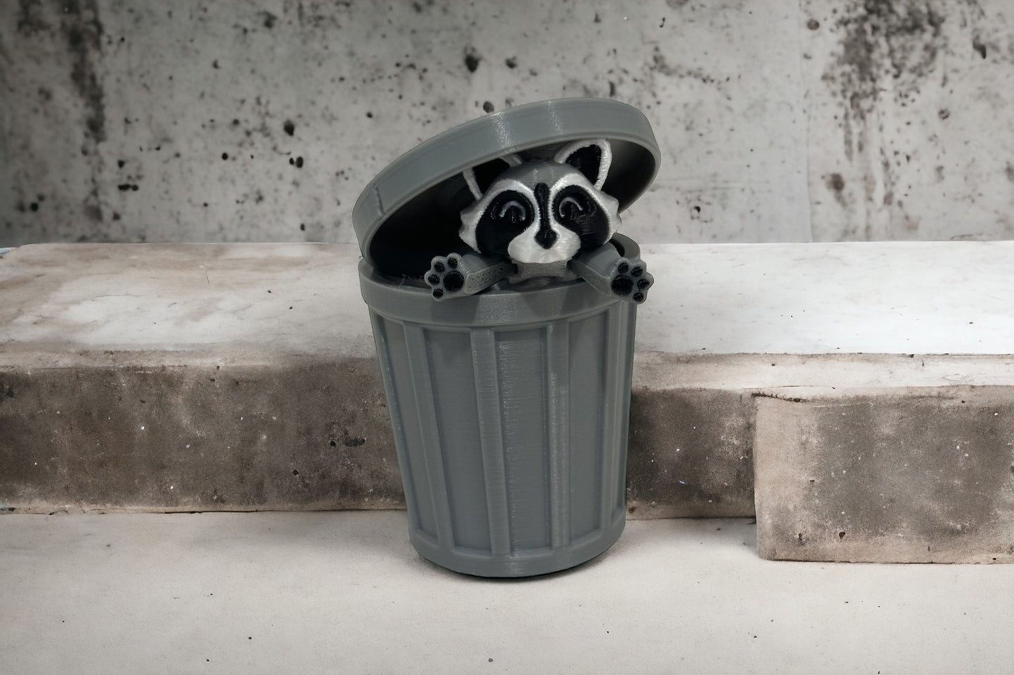 Raccoon and Trash Can Panda 3D print set small cute fidget toy