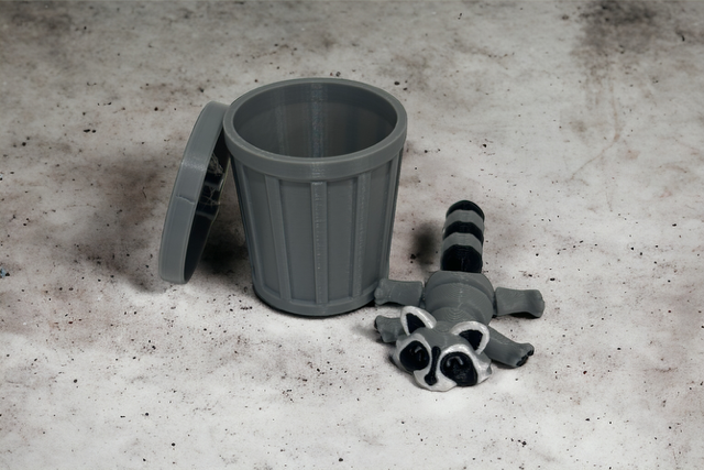 Raccoon and Trash Can Panda 3D print set small cute fidget toy