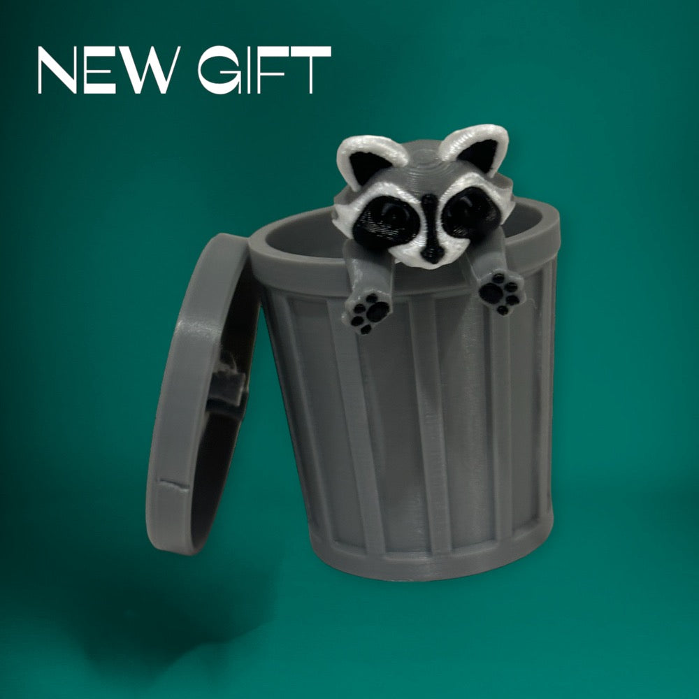 Raccoon and Trash Can Panda 3D print set small cute fidget toy
