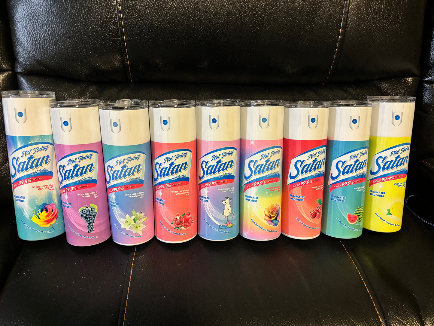 Personalized Tumbler, Not Today Satan Spray, Cleaning Supply, Funny, Gag Gift, Cup, White Elephant, Custom Sublimation, Hot and Cold Drinks