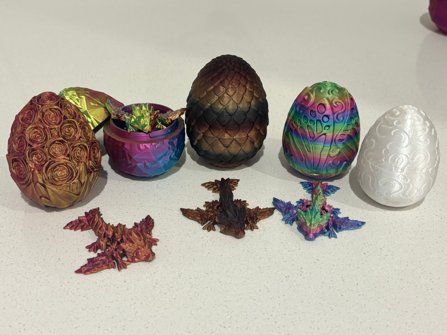 Easter Dragon Egg Set 3D printed Wyvern Crystal Rose Basket Gift Surprise Nesting Fidget and Sensory Toy