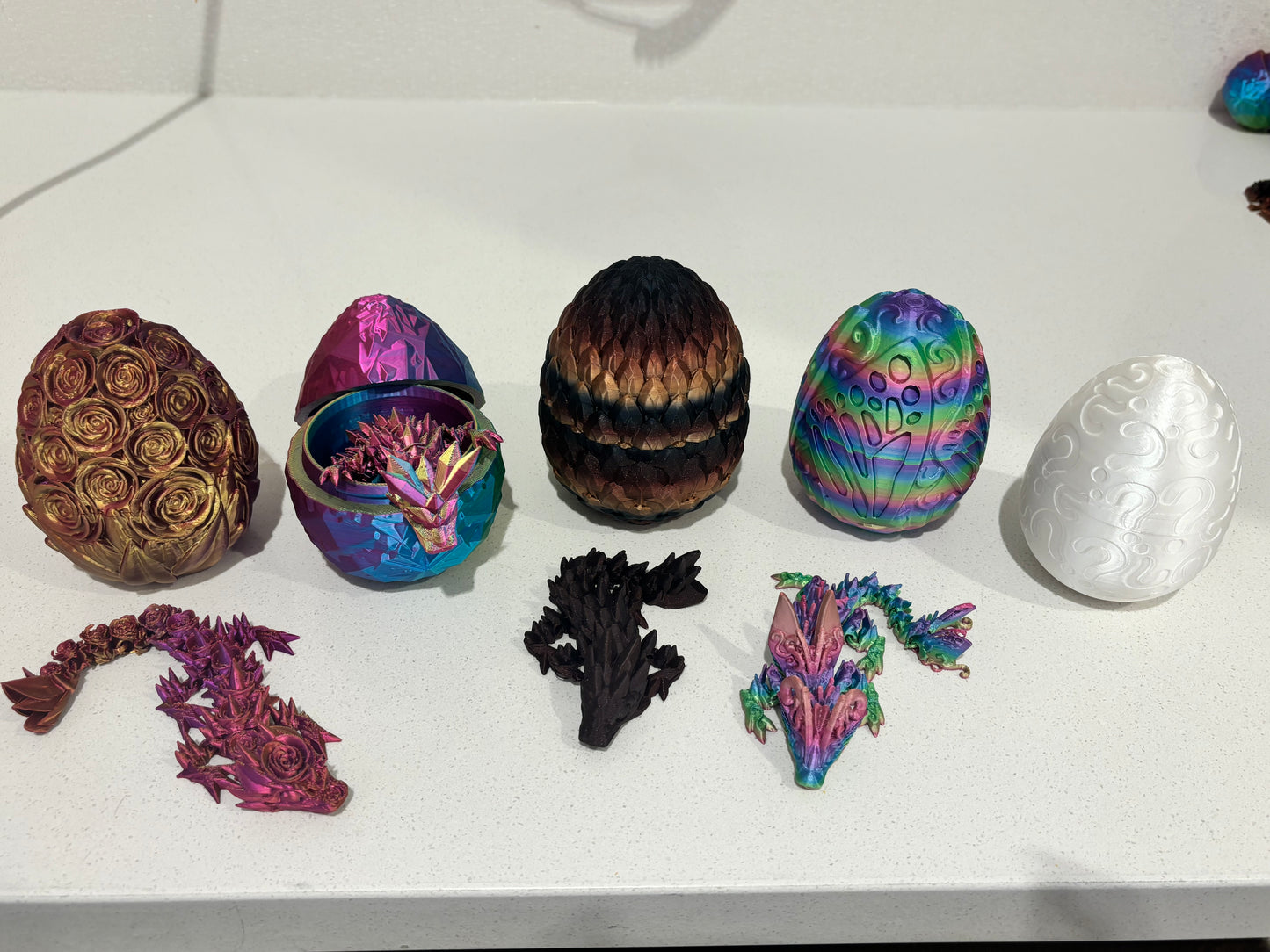 Easter Dragon Egg Set 3D printed Wyvern Crystal Rose Basket Gift Surprise Nesting Fidget and Sensory Toy