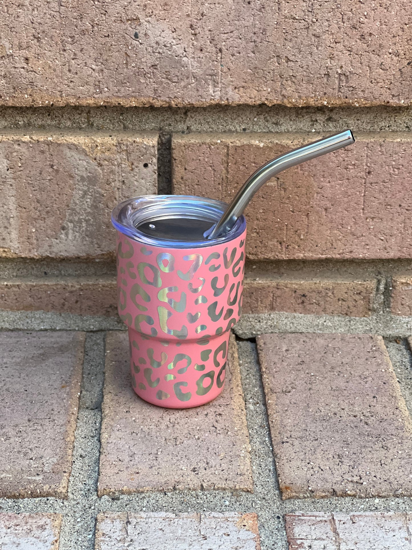 Tiny Cups, Tumbler, Kids, Small, Cheetah, Stainless Steel, Removable lid, Fully functioning straw, 2 ounces