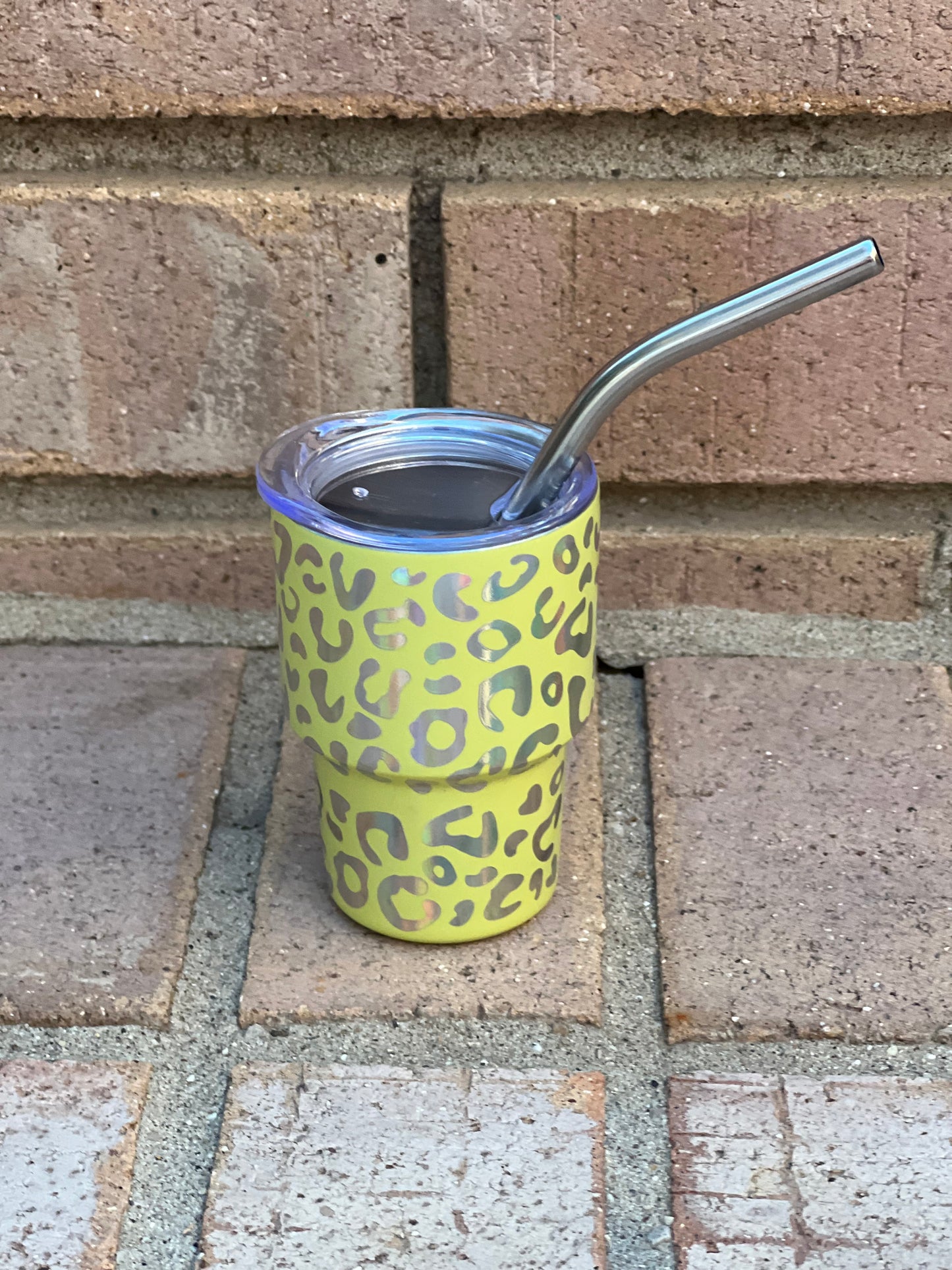 Tiny Cups, Tumbler, Kids, Small, Cheetah, Stainless Steel, Removable lid, Fully functioning straw, 2 ounces