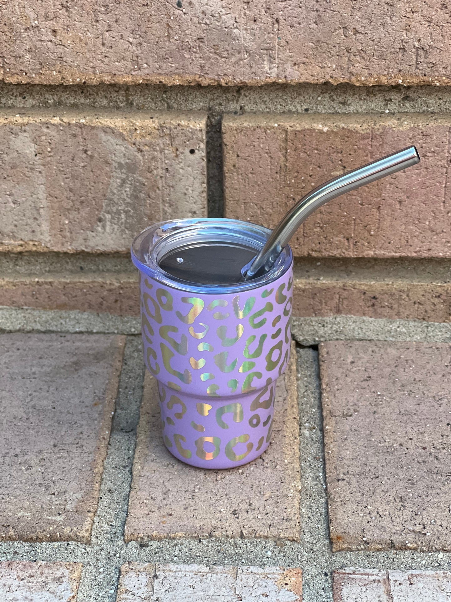 Tiny Cups, Tumbler, Kids, Small, Cheetah, Stainless Steel, Removable lid, Fully functioning straw, 2 ounces