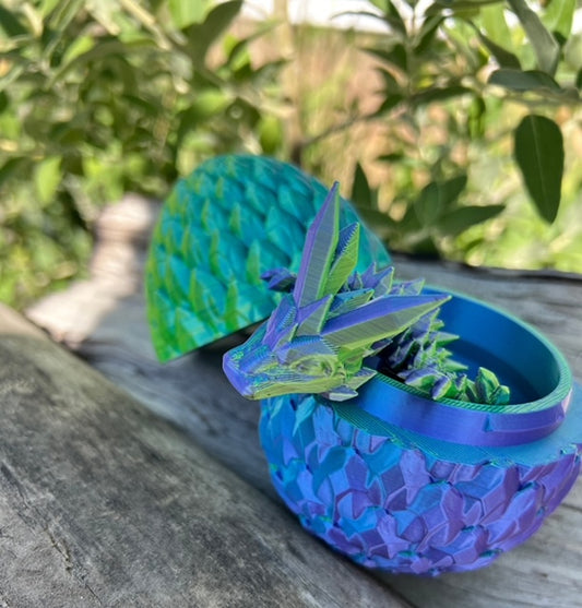 Baby Dragon and Scale Egg 3D Printed Fidget Sensory Toy Articulated Moving Crystal Tiny Mythical Fantasy Creature Gift Set