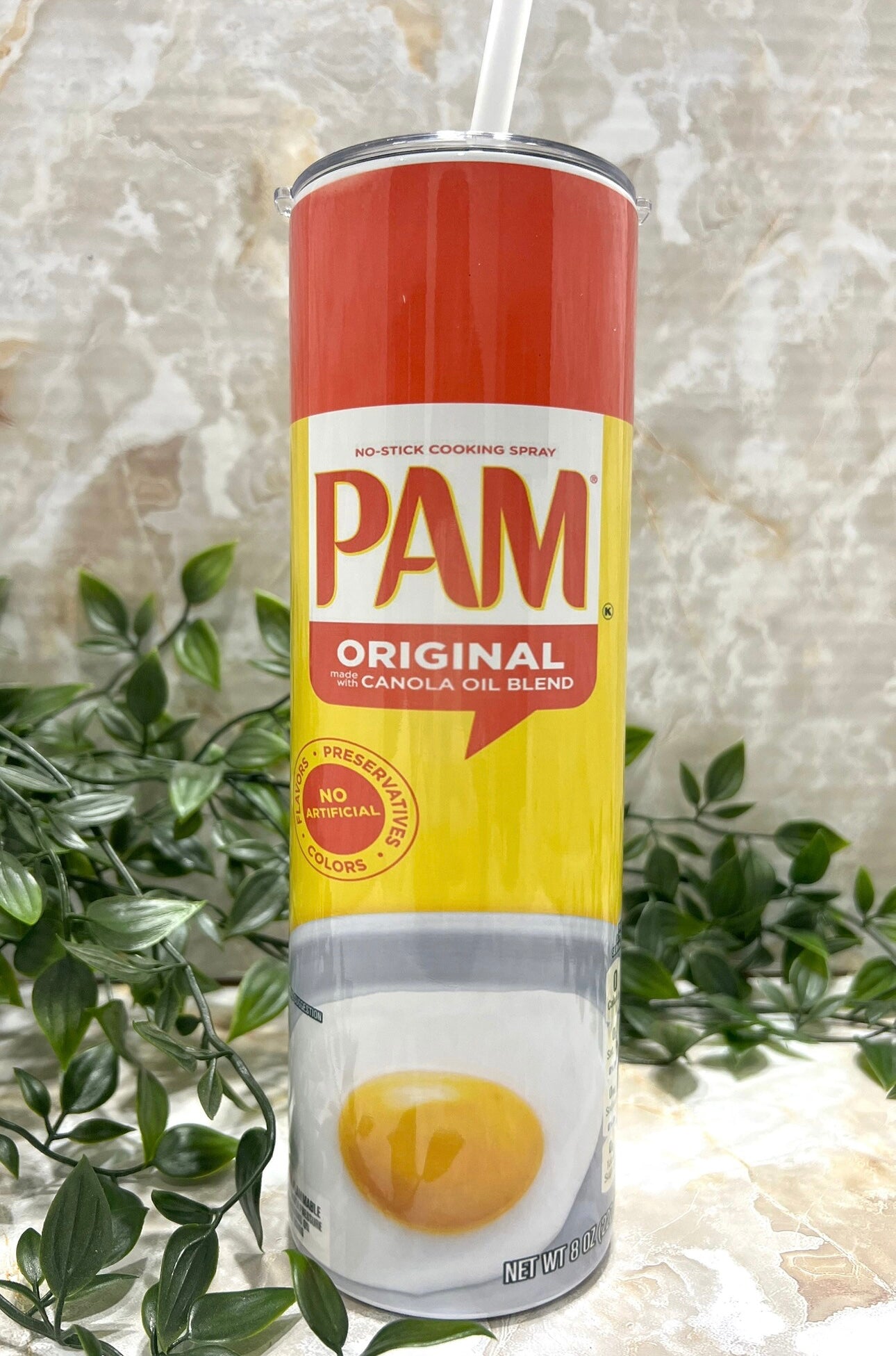 Pam, Cooking Spray, Tumbler, dual lid, leak proof, removable lid, funny, humor, drinkware