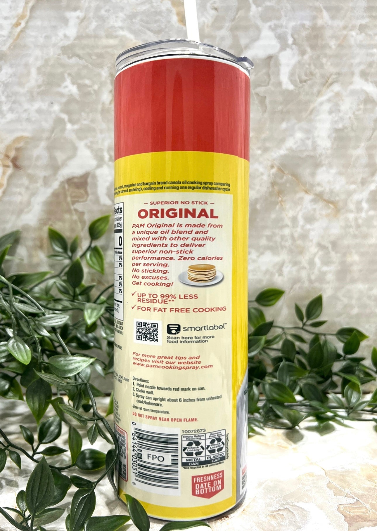 Pam, Cooking Spray, Tumbler, dual lid, leak proof, removable lid, funny, humor, drinkware