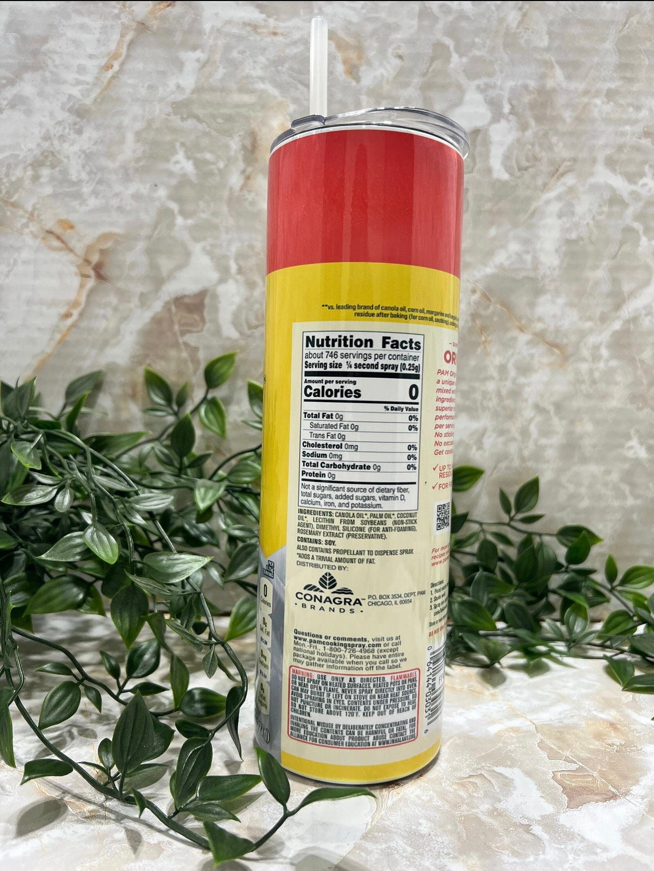 Pam, Cooking Spray, Tumbler, dual lid, leak proof, removable lid, funny, humor, drinkware