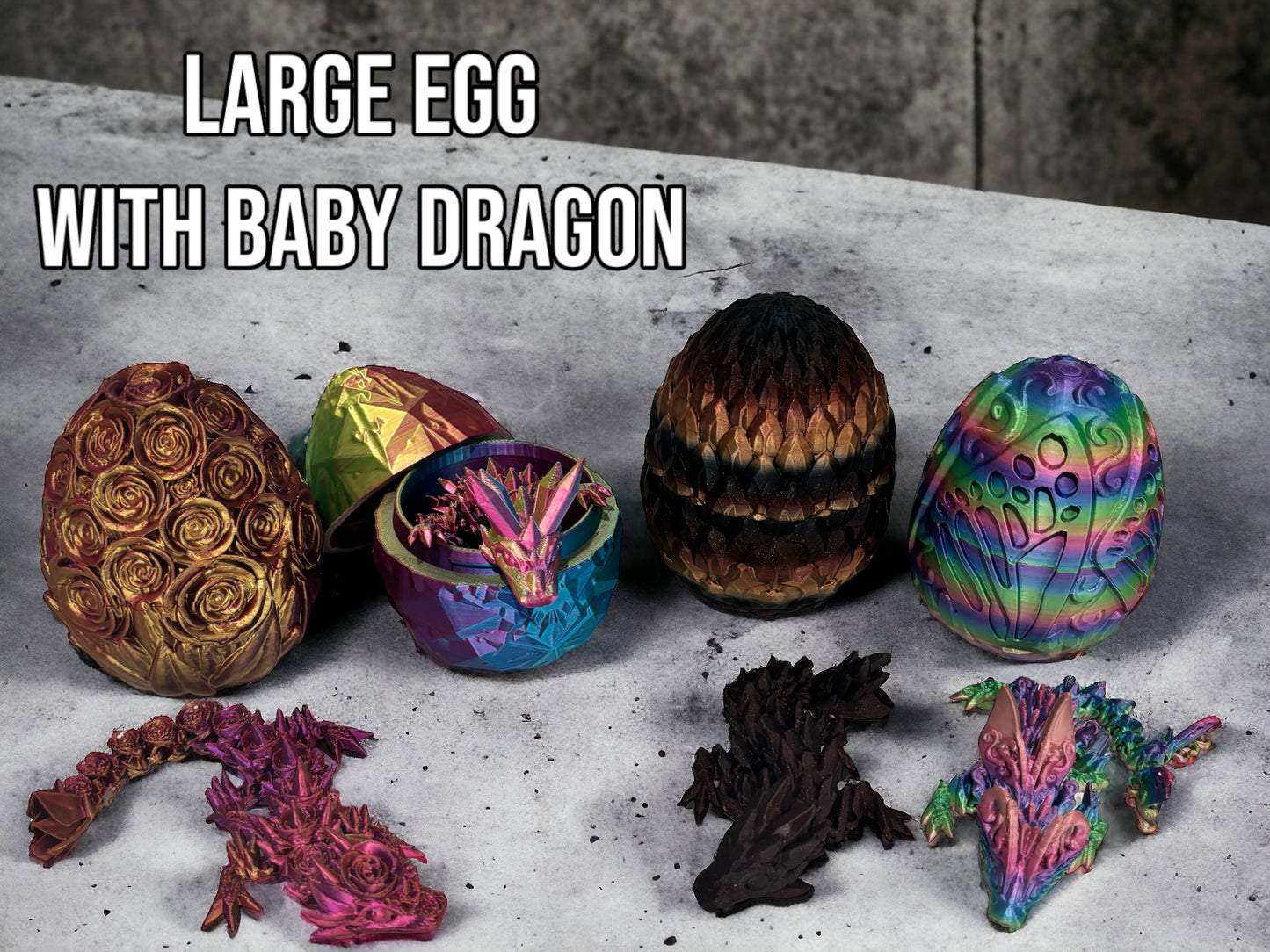 Easter Dragon Egg Set 3D printed Wyvern Crystal Rose Basket Gift Surprise Nesting Fidget and Sensory Toy