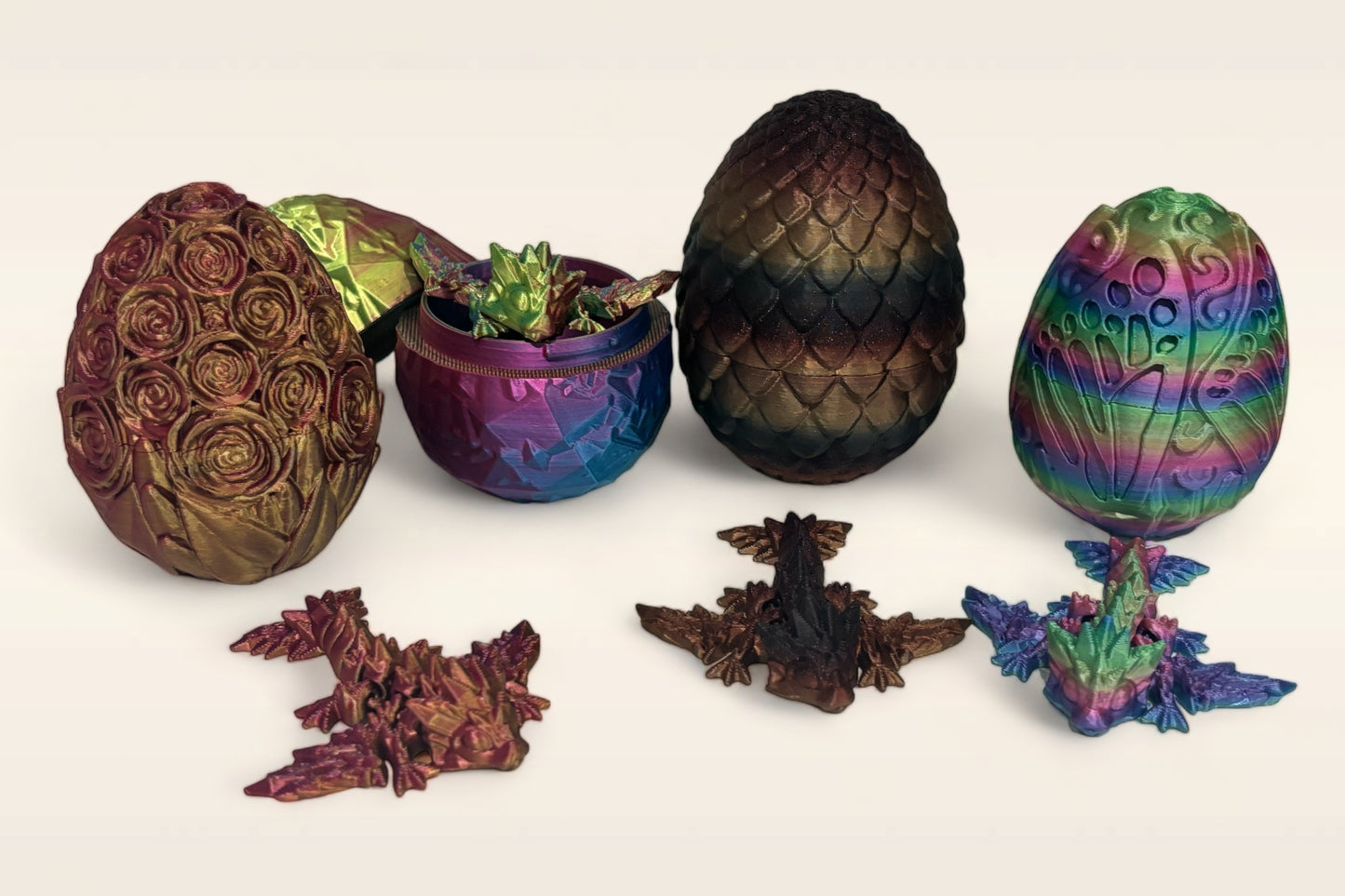 Easter Dragon Egg Set 3D printed Wyvern Crystal Rose Basket Gift Surprise Nesting Fidget and Sensory Toy