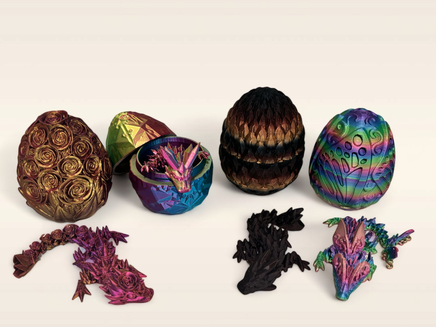 Easter Dragon Egg Set 3D printed Wyvern Crystal Rose Basket Gift Surprise Nesting Fidget and Sensory Toy