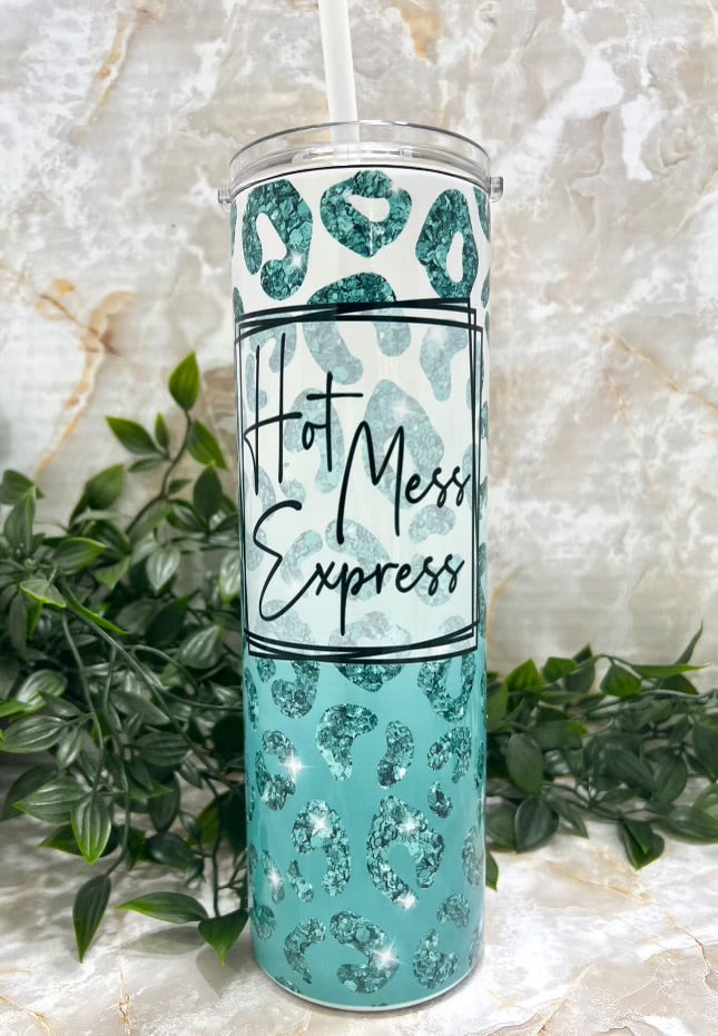 Tumbler, Stainlesss Steel, Tired as a mother, cheeky, Hot mess, funny, Cheetah