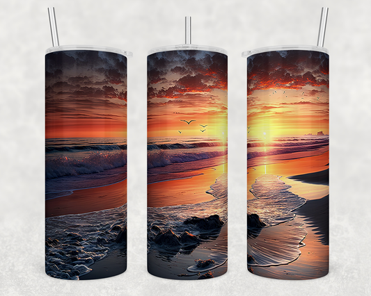 Tumbler, Stainless Steel, Beach, Sunset, Coastal, Waves, Ocean, Sublimation
